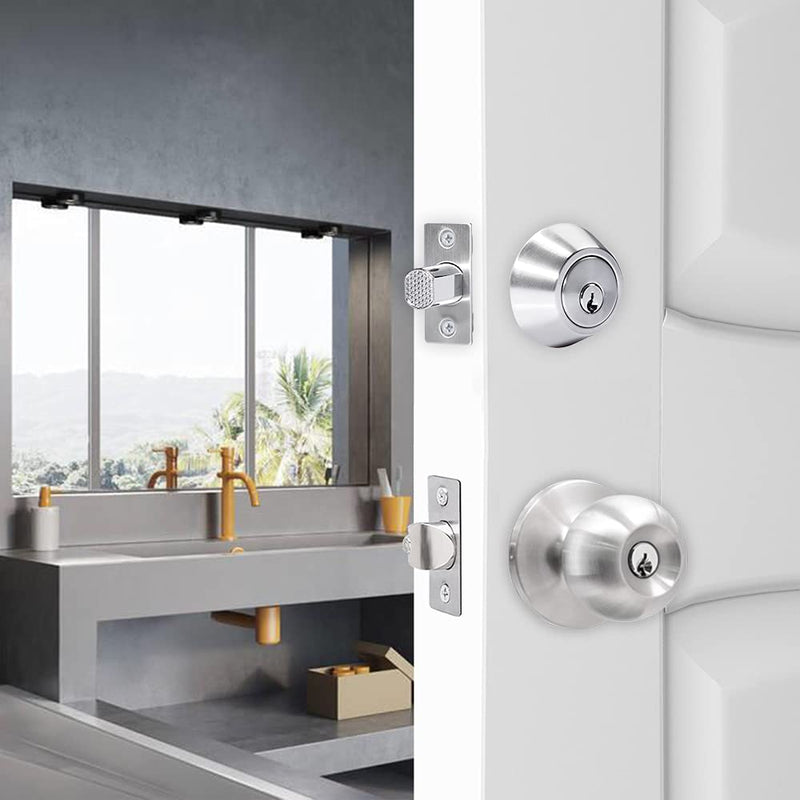 Double keyed Deadbolt Lock - Keyed on Both Sides, 2-Way Adjustable Cylinder Deadbolt (Privacy/Passage), Satin Stainless Steel (Silver, Single Cylinder) (Silver, Double Side)