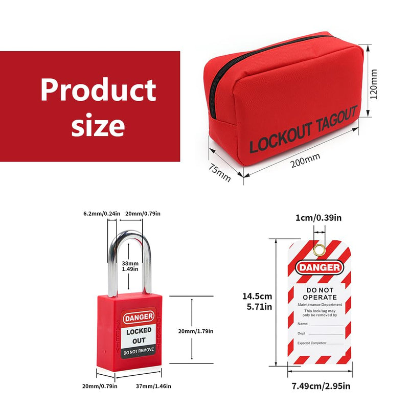 Lockout Tagout Kit Safety Electrical Loto Group Hasps Each Red Padlock with 2 Differ Key 8X Tagout Tags 1x 1 Nylon Buckle 1x Pocket Bag HLM29