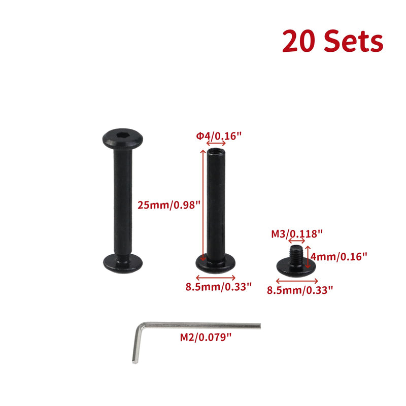 Oedema M3×4mm Binding Post Screw Black Chicago Screws Φ4×25mm Belt Screws for Leather Crafting, Photo Album, Stainless Steel M3×4mm, Φ4×25mm