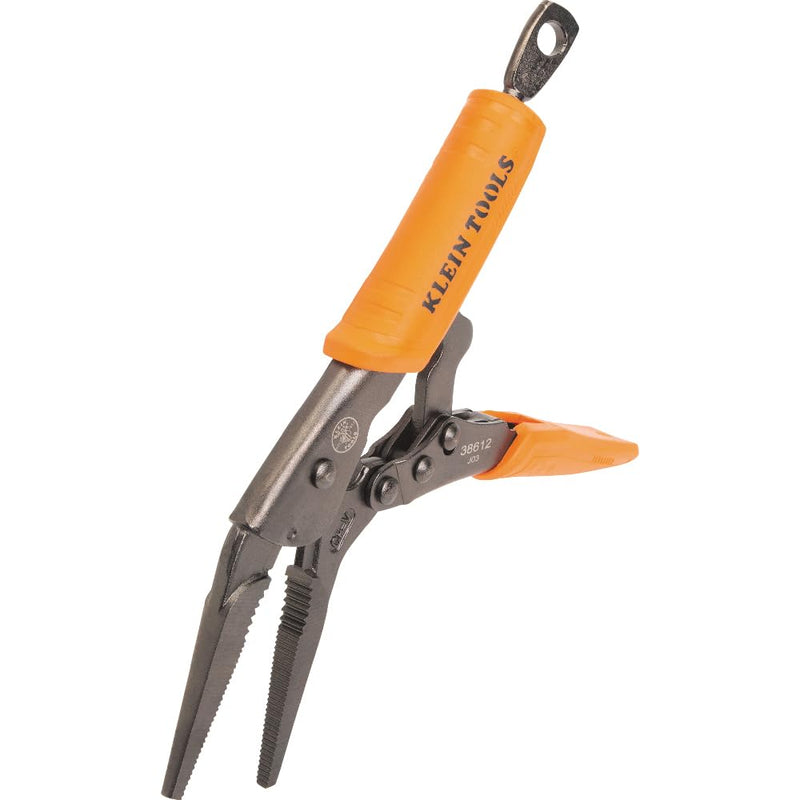 Klein Tools 38612 Long Nose Locking Pliers with Quick Release Handles, Ideal for Tight Spaces, High Torque and Gripping Power, 9-Inch 9-In Long Nose