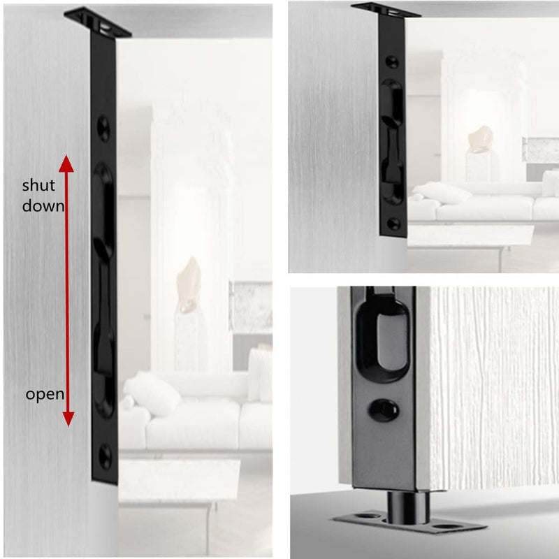 szhdxsy 2-Pack Hidden Latch & Bolt 304 Stainless Steel 8 inch(202cm) Security Door Bolt Latch, Double Door Lever Action Flush Bolt Latch, French Door Slide Bolt Lock,Black