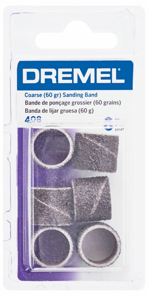Dremel 408 1/2-Inch Sander Bands, Coarse, 6 Pack, Rotary Tool Accessory 6-Piece 60 Grit 1/2"