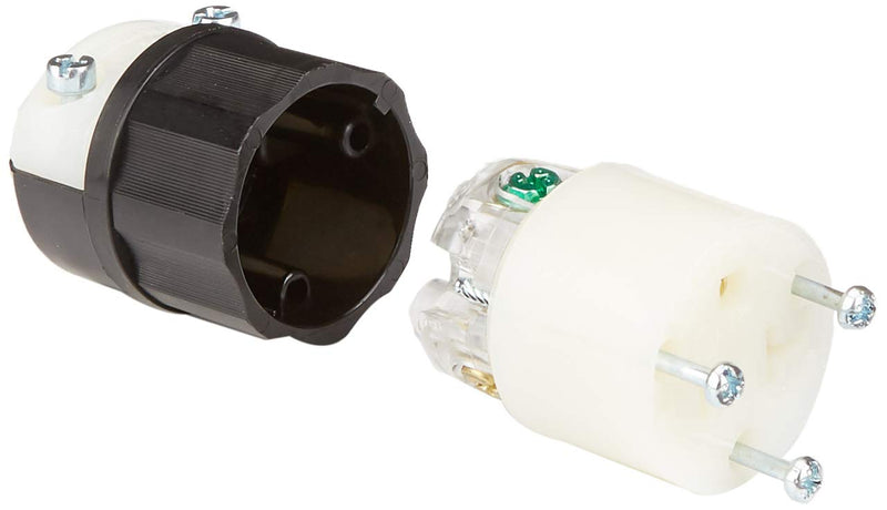 Leviton 5369-C 20 Amp, 125 Volt, Connector, Industrial Grade, Straight Blade, Grounding, Black-White