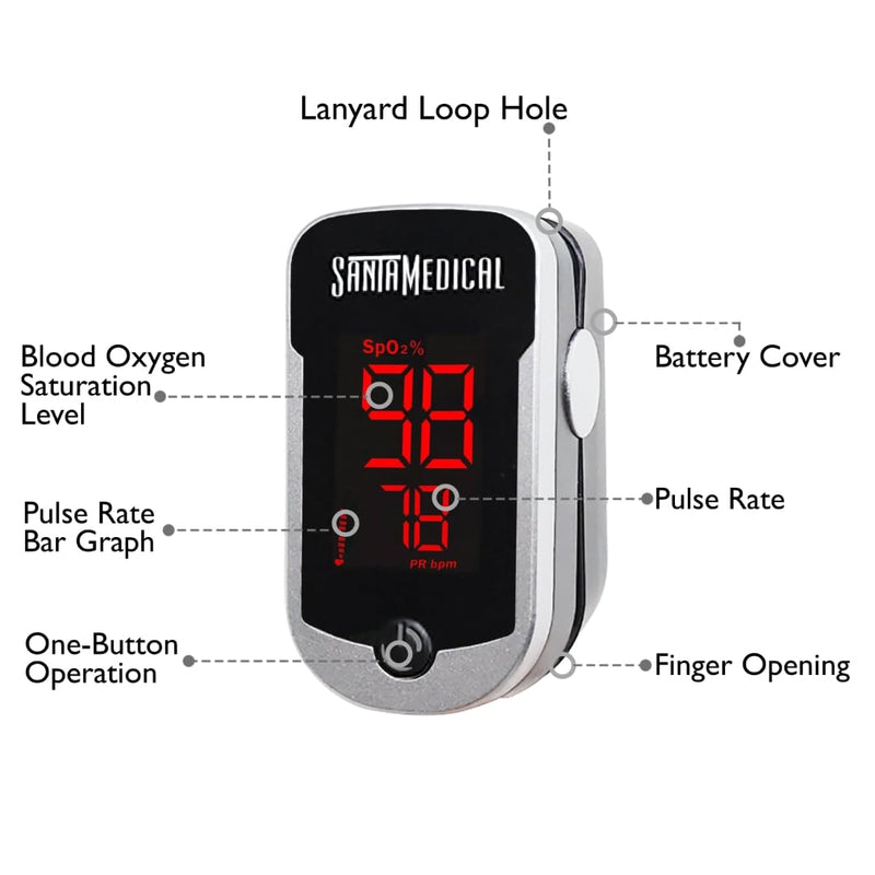 Deluxe SM-110 Finger Pulse Oximeter with Carry Case and Neck/Wrist Cord Silver