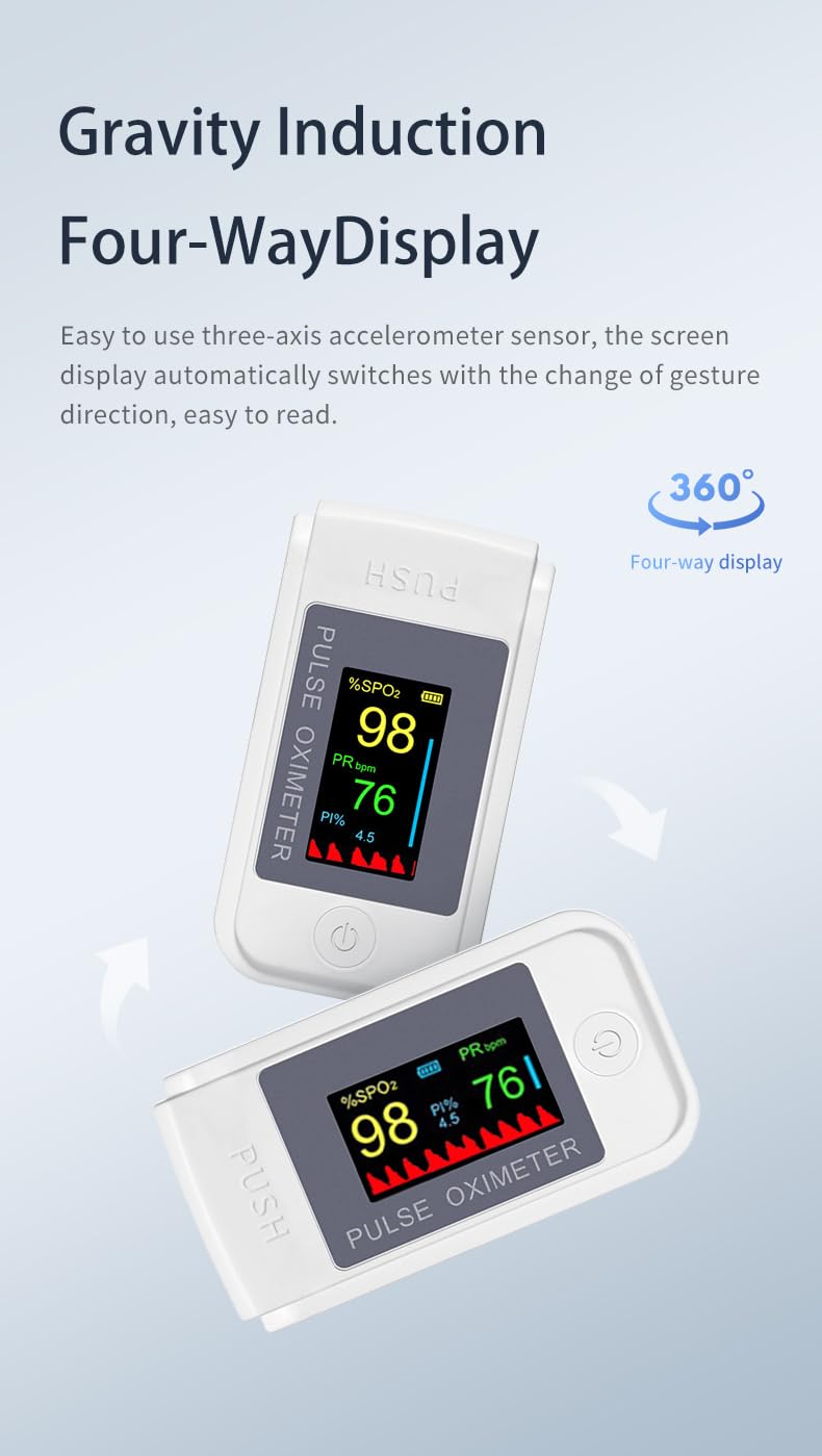 Pulse Oximeter Blood Oxygen Monitor Fingertip, Joxozp Pulse Oximeter Fingertip Checking SpO2 Level/Heart Rate/PI for Adults at Home Outdoor Sport Use