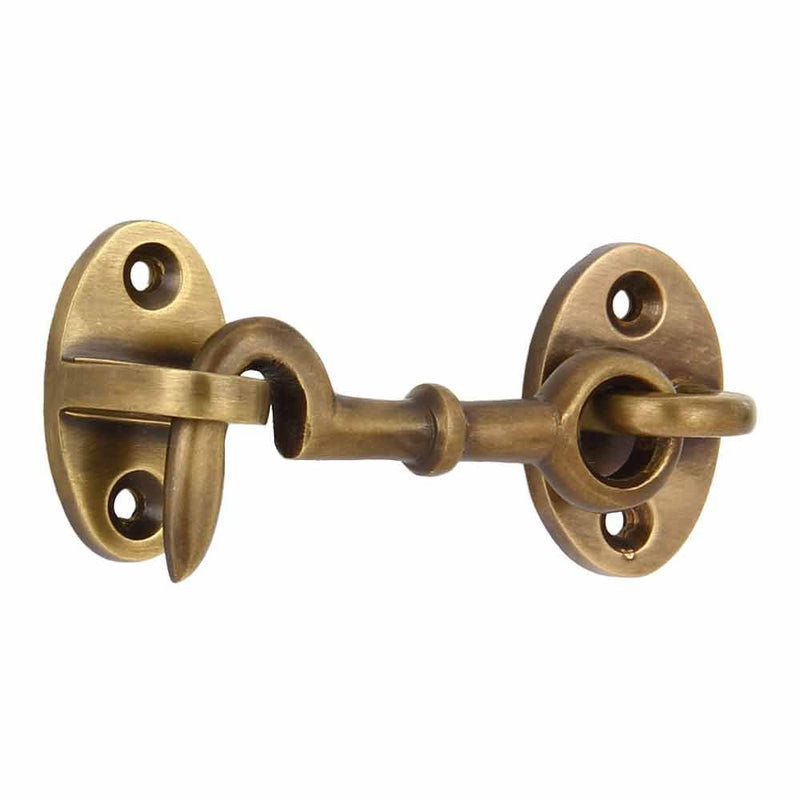 A29 Cabin Hook, 2 3/4 inches Brass Latch, Hook and Eye Latch for Door, Cabin Door Gate Latches, Window Sash Catch Hook Latch Barn Door Locks and Latches, Antique Brass Finish