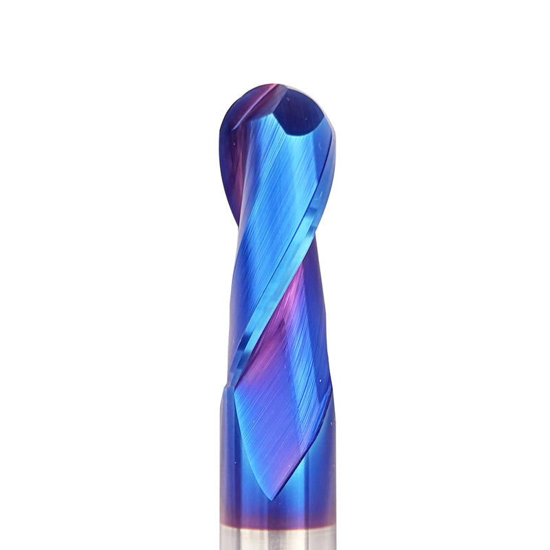 NE11 CNC Router Bits Carbide Ball Nose End Mill with Nano Blue Coating 1/2inch Shank 3inch OVL for Side Milling End Milling Finish Machining(1/2" CD X 1-1/4"CL X 1/2" SD X 3" OL) Nano Coated