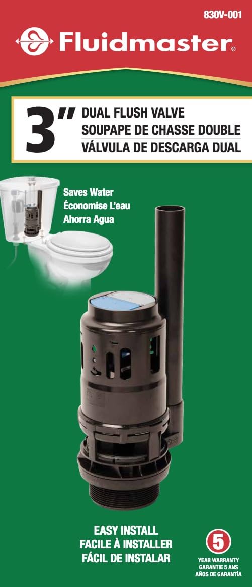 Fluidmaster 3-Inch Dual Flush Valve Replacement for 2-Piece Toilets including Glacier Bay, Aquasource and more