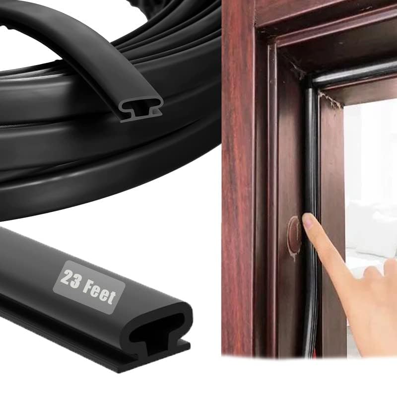 Rubber Weather Stripping Door Seal Strip, Self-Adhesive Door Weather Stripping Strip, Soundproof D Shape Waterproof Weatherstripping for Door Frame Windows Insulation (23ft,Black) 23ft Black
