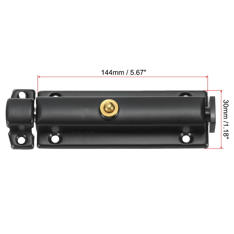 MECCANIXITY Spring Loaded Latch Pin 5.67 x 1.18 Inch Door Safety Slide Lock with Button Internal Door Bolt Latch Sliding Lock Barrel Bolt with Screws Furniture Cabinet Black, Pack of 2 5.67x1.18Inch