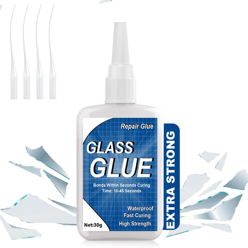 Glass Glue, Glass Glue Clear, Glass Repair, 30g Waterproof Heat Resistant Super Glass Adhesive for Glass to Glass Bonding Repair Mirrors Dishwasher and More, Super Quick Clear Glue for Glass Repair