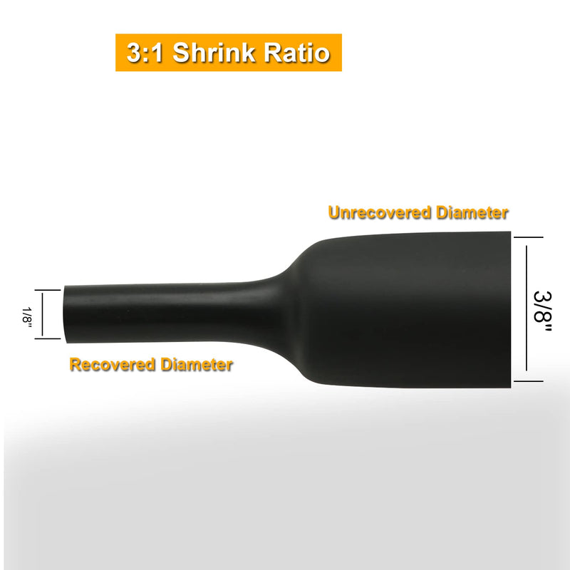 TKDMR 65 Ft 3/8" Heat Shrink Tubing - 3:1 Ratio Marine Grade Heat Shrink,Wire Cable Adhesive Lined Tube Insulation Seal Against Moisture Corrosion and Air Leakage.Black 9.5mm (3/8") - 65Ft Black