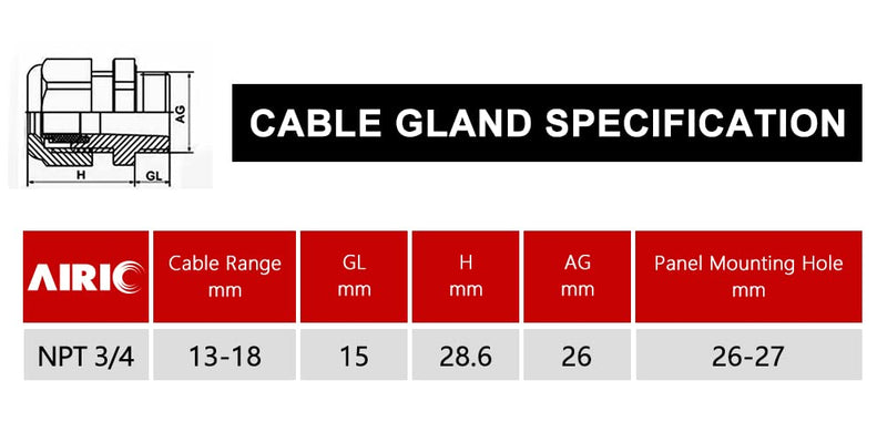 AIRIC 3/4" NPT Cable Glands Nylon PA66, IP68 Waterproof Adjustable Power Strain Relief Cord Grips, Junction Box Wire Gland Grip Connectors with Gaskets and Locknut, Black 6 Pcs NPT 3/4" 6pcs