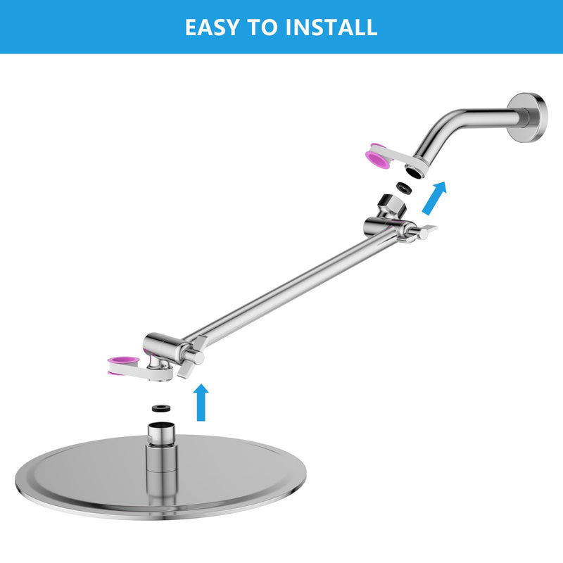 Lordear Shower Head Extension Arm 11 Inch Chrome,Adjustable Shower Arm Extension,Solid Stainless Steel Shower Extender for ShowerHead,Showerhead Extender With Universal Connection Polished Chrome