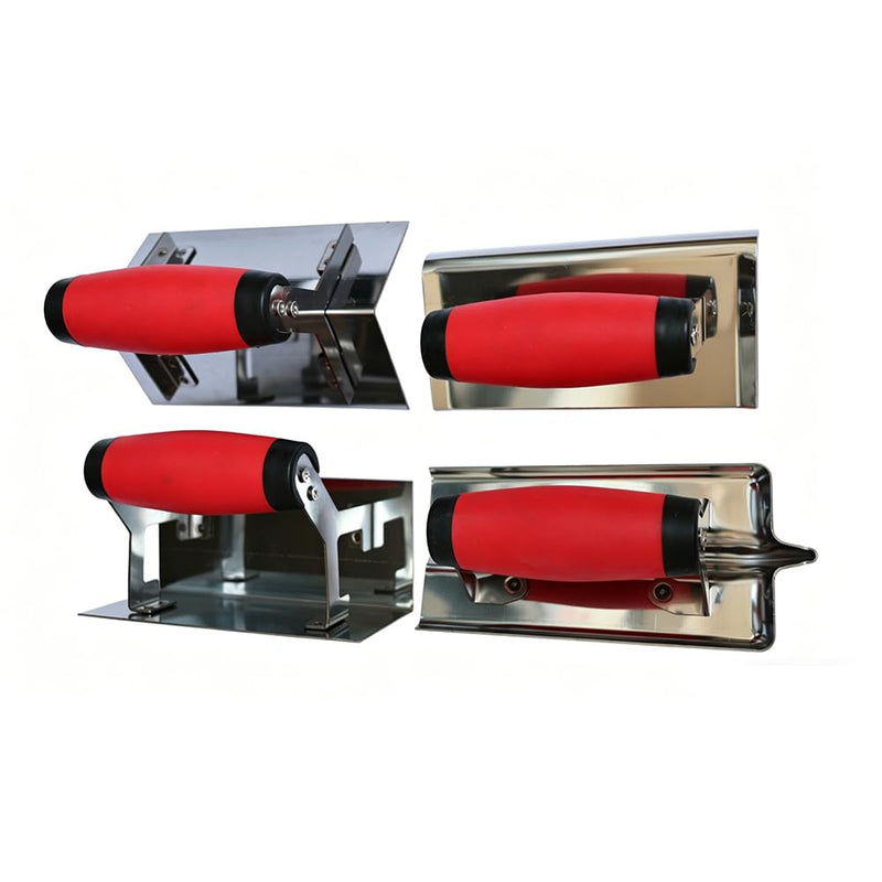4 Pack Concrete Tools Set, Stainless Steel Corner Trowel, Include Concrete Edger (6" x 3", 1/2"R), Groover (6" x 3", 1/2"W, 1/2"D), Inside & Outside Corner Trowel, Plaster Stucco Masonry