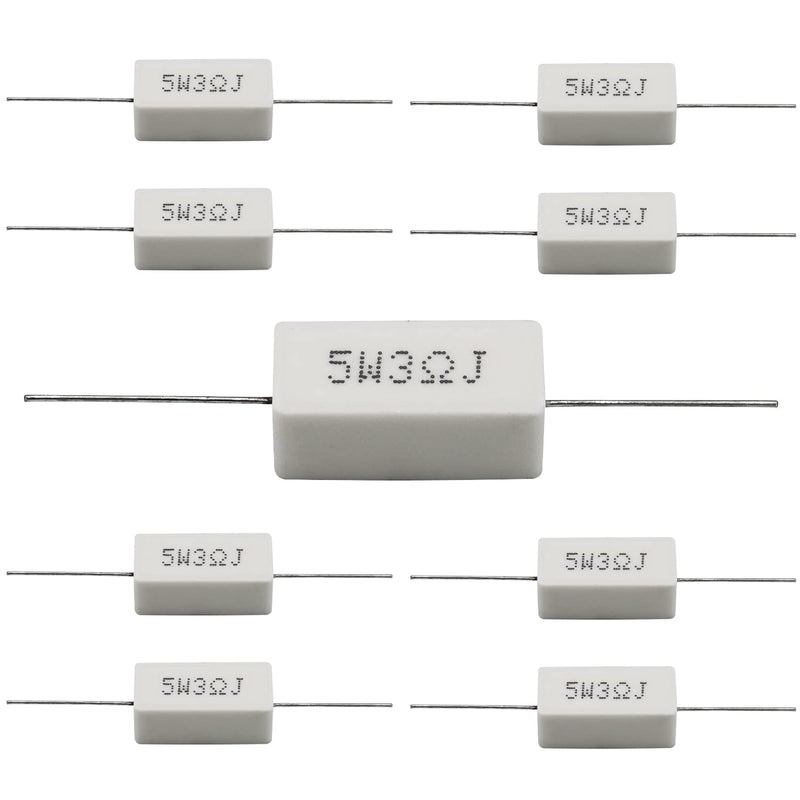 Cement Resistor,10 PCS 5W 3 Ohm 5% Axial Lead Wire Resistor White Wound Fixed Ceramic Resistors Wirewound Power Flame Heat Moisture Resistance Precharge Horizontal 5W 3ΩJ