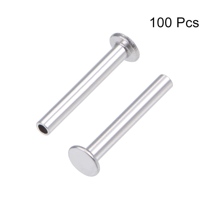 uxcell 100 Pcs 2mm x 14mm Aluminum Flat Head Semi-Tubular Rivets Silver Tone M2 x 14mm