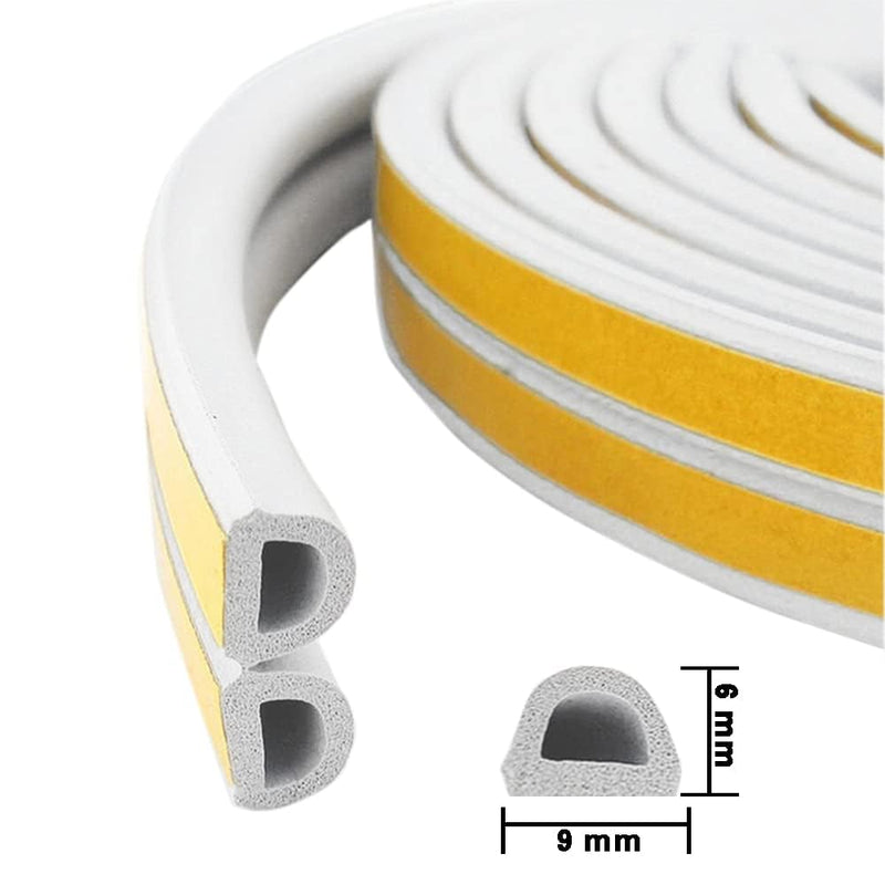 Weather Stripping Seal Strip Tape, Doors Windows Frame Self Adhesive D Type Foam Sealing Tape, 32.8Ft Rubber Soundproof Insulation Cell Foam Stripping, White