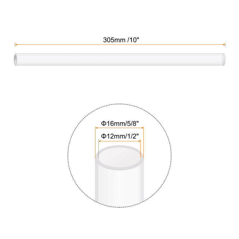 12" Clear Plastic Rigid Pipe 12mm x 16mm(1/2" x 5/8") Acrylic Tube Round Polycarbonate Tubing, [for Plumbing, Hydraulics, Aquarium, DIY] - 2Pcs 1/2" x 5/8"
