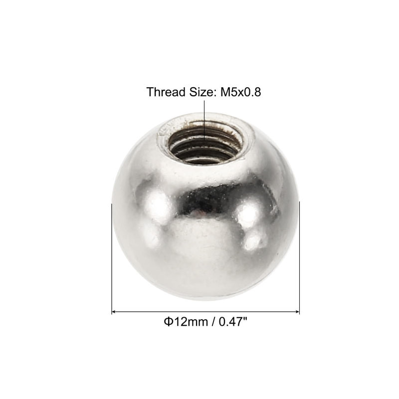PATIKIL M5x0.8mm Ball Nuts Knob, 20 Pack Carbon Steel Drilling Ball Caps Blind Hole Handle Nut Decoration for Furniture Lamp or DIY Project, Silver Tone M5x12mm