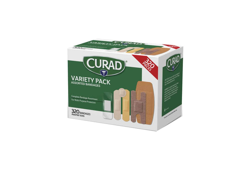 Curad Bulk Variety Pack Assorted Bandages, Flex-Fabric, Waterproof, Plastic, Knuckle, Heavy Duty Bandages (320 Count) 320 Count (Pack of 1)