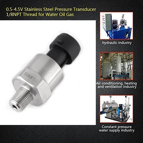 Pressure Transducer Sender Sensor for Oil Fuel 0.5-4.5V, Pressure Sender, 1/8" NPT Thread Stainless Steel, Compatible with Oil, Fuel, Air, Water(100PSI)