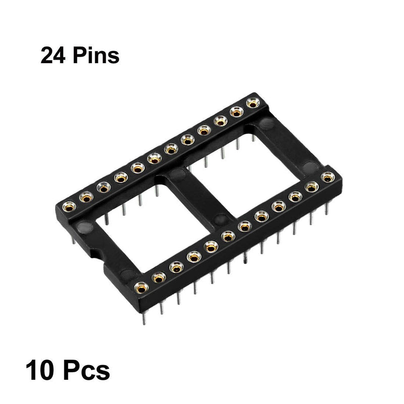 uxcell 10pcs DIP IC Chip Socket Adaptor 2.54mm Pitch 15.24mm Row Pitch 2 Row 24 Round Pins Soldering