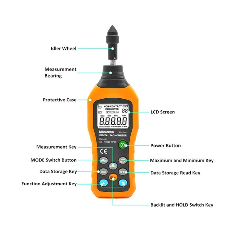 PM6208A -Type Digital Tachometer Meter Motor Speed Gauge Tester