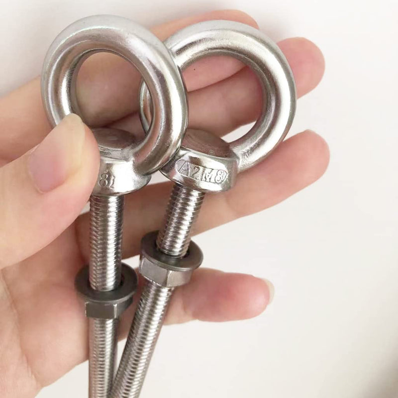 Stainless Steel Eye Bolt, 2pack M8 Shoulder Eye Bolts 5/16" X 3.15"with Nuts and Washer Thread Lifting Ring Eyebolt 2pcs
