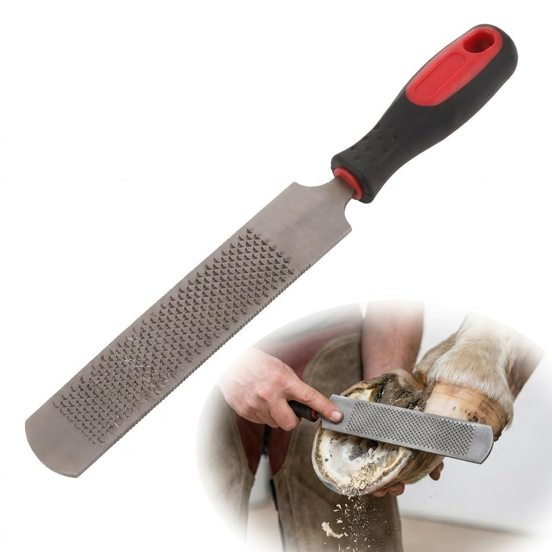 13 Inch Hoof Rasp File Double Sided Coarse Fine Farrier Tool for Horse Goat Cow Donkey Hoof Trimming with Non Slip Handle for Livestock Maintenance