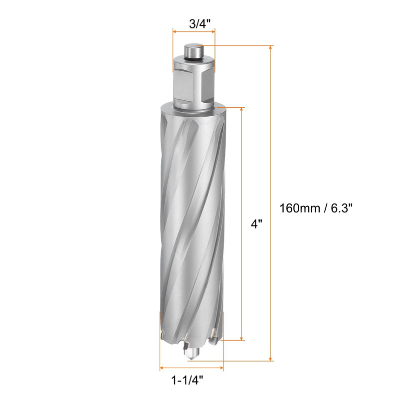 HARFINGTON Annular Cutter 1-1/4" Dia 4" Depth 3/4" Shank TCT Cutting Drill Bits with Pin for Magnetic Drill Press 1-1/4" x 4"