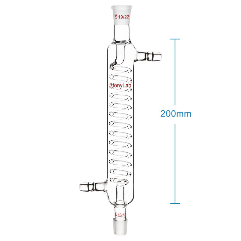 stonylab Glass Graham Condenser with 19/22 Joint 200 mm Jacket Length Lab Borosilicate Glass Condenser