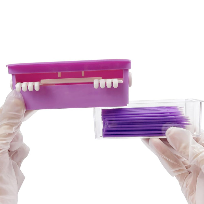 Dental Micro Applicator Dispenser Holder, YOUYA DENTAL Cotton Tip Brush Dispenser with 100pcs Disposable Applicator Brush Stick Large Capacity Microfiber Dispenser Dentist Tools-Purple Purple
