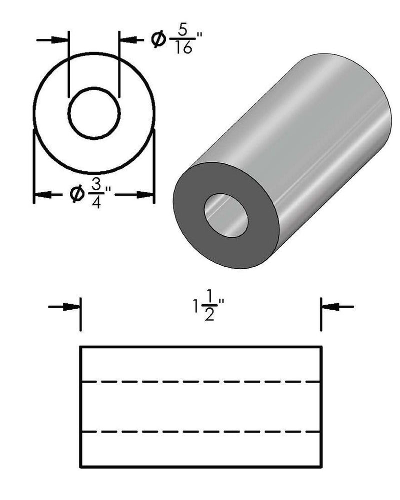 Aluminum Spacer 3/4" OD x 5/16" ID x Choose Your Length, Round Spacer Unthreaded Standoff Bushing Plain Finish, Fits Screws Bolts 5/16" or M8 by Metal Spacers Online (1-1/2" Length, 5 Pack) 1-1/2" Length