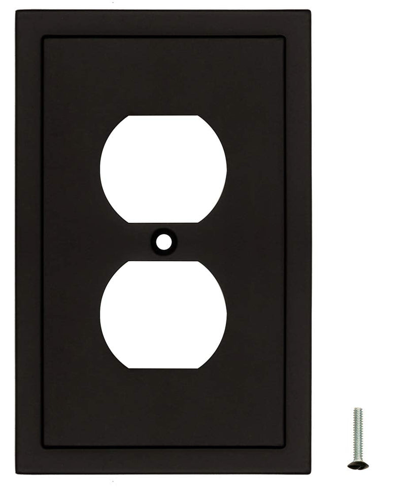 Modern Edge Decorative Wall Plate Switch Plate Outlet Cover, Durable Solid Zinc Alloy (Single Duplex 2PK, Matte Black) Single Duplex 2PK