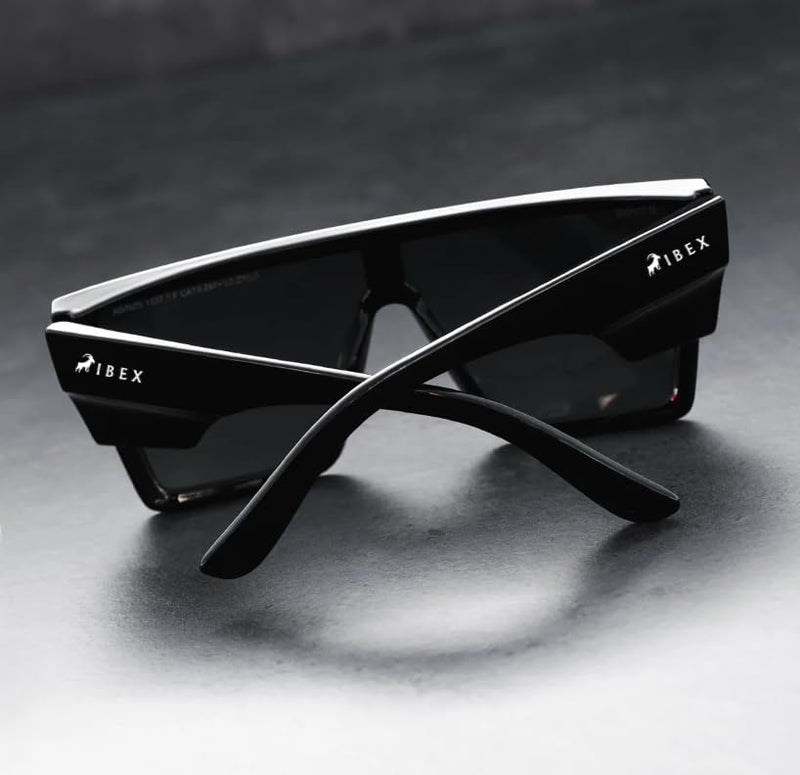 IBEX The LAYBACK Safety Sunglasses, ANSI Z87+ Certified, Shatter-proof, Ultra UV 400 Protection, Black Lenses, Flexible Black Frame, Men, Women, Outdoor/Sports, Surf, Construction, Work, PPE