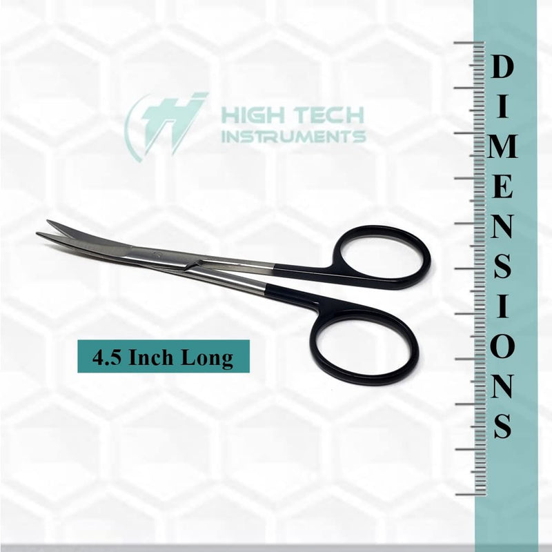 Premium Iris Supercut Micro Dissecting Scissors Curved 4.5" with One Serrated Blade (HTI Brand) Black Handle