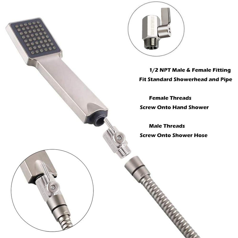 Showerhead Shut Off Valve with Stainless Handle, 304 Stainless Steel Mini Ball Valve(1/2" Female X Male) NPT Thread, Water Flow Control Valve Regulator Chrome, Shower Head Flow Control Valve 1