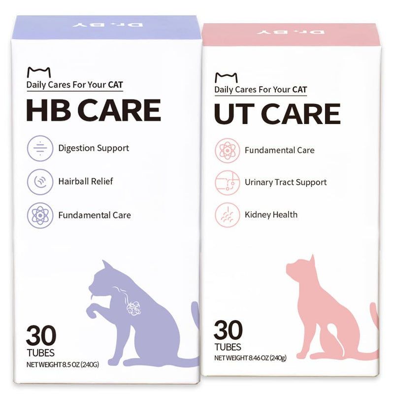 Dr.by HB Care Hairball Supplement for Cats Hairball Relief Furball Control Remedy + Dr.by UT Care Cat UTI Kidney Support Urinary Supplement Cranberry Treatment for Cats