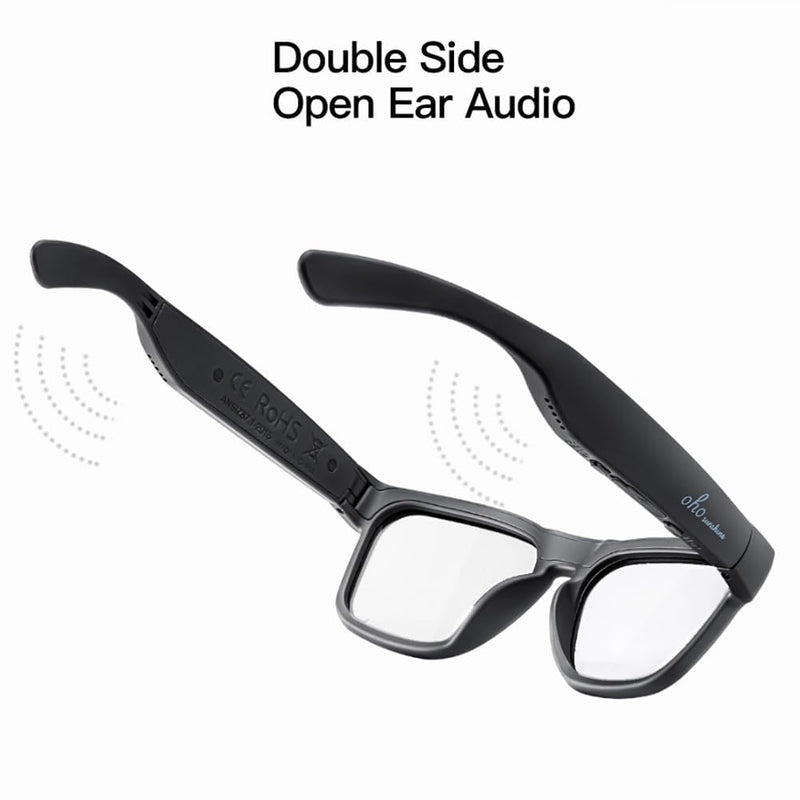 OhO sunshine Bluetooth Glasses: Voice Control and Open Ear Style Smart Glasses to Listen Music & Calls, UV400 Protection Lens Black Blue Light Photochromic