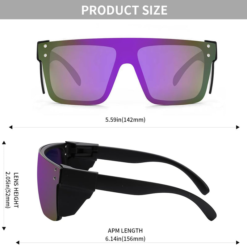 Z87 Polarized Wraparound Safety Sunglasses, UV400 Protective Eyewear for Work and Outdoors Matte Black Purple Mirror