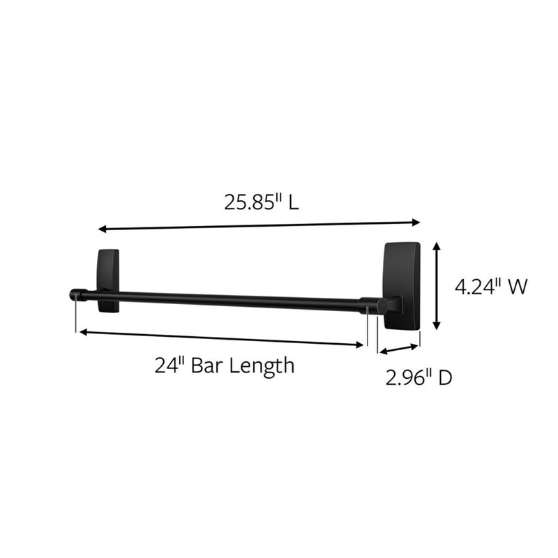 Command Bath Matte Black Towel Bar with Water Resistant Command Strips, Bathroom Organizer, 24 in Bar Length Holds up to 10 lbs 24 Inch