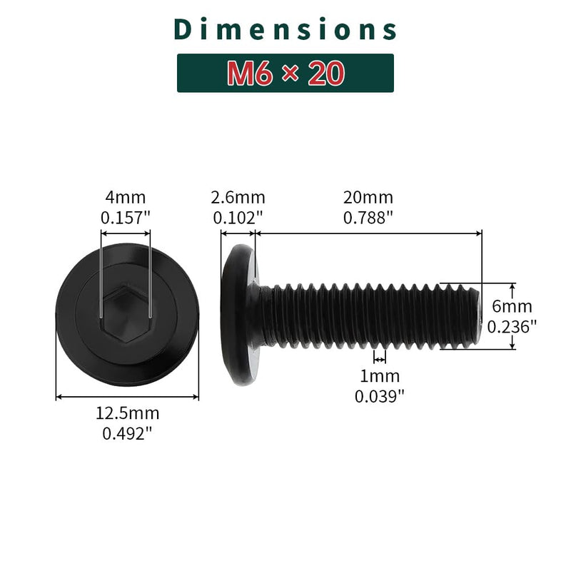 M6-1.0 x 20mm Flat Head Binding Screws with M6 x 15mm Binding Nuts Set 10 Sets, 18-8 (304) Stainless Steel Flat Head Binding Screws, Black Coated, Fayeploo (with Hex Wrench) M6-1.0 x 20mm