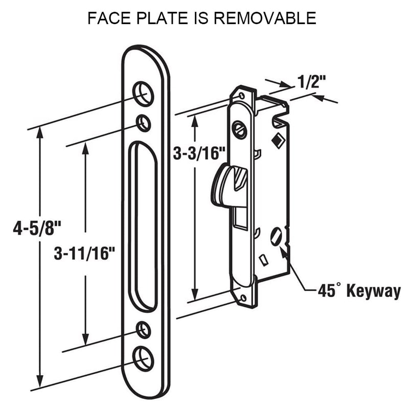 Patio Sliding Door Handle Set with Mortise Lock, Face Plate and Keeper, Replacement Handle Lock Set Fits Door Thickness from 1-1/2" to 1-3/4", 3-15/16" Screw Hole Spacing, Non-keyed, Black no Key