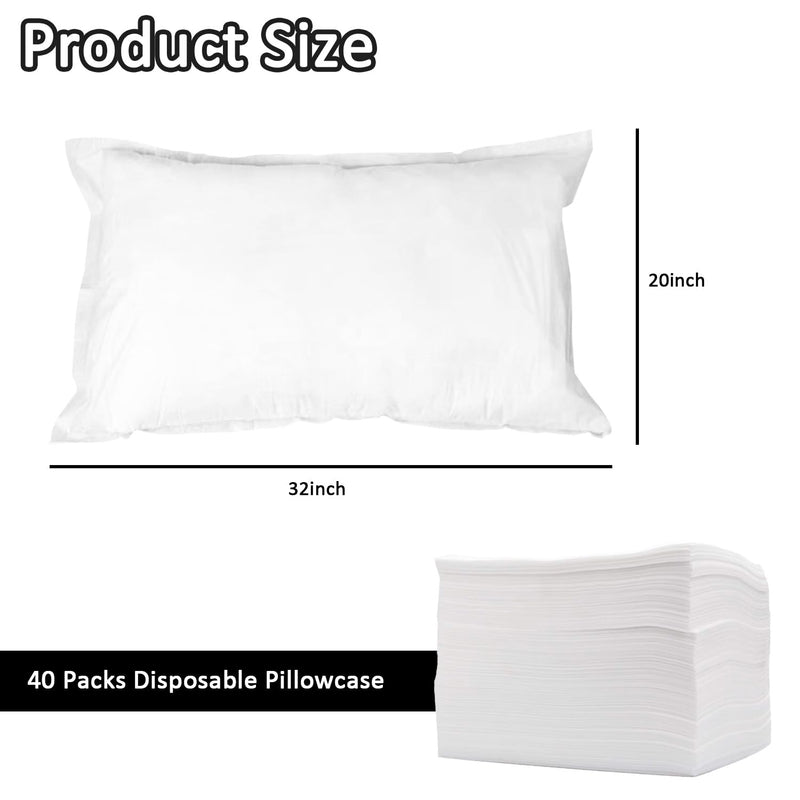 40 Pcs Disposable Pillow Case Covers for Travel Pillowcases White | for Medical, Hospital, Hotels, SPA Tattoo Lash Pillow Covers