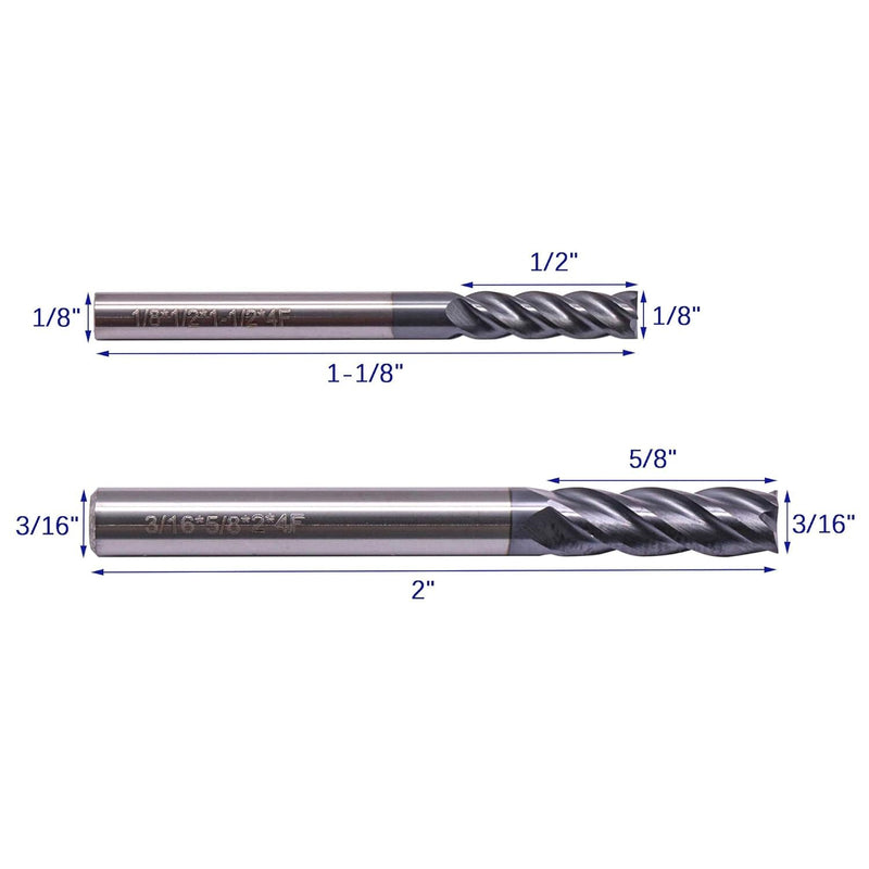 BestParts High Performance 5Pcs Solid Carbide End Mills Set 1/8", 3/16", 1/4", 5/16", 3/8" - AlTiN Coated, 4 Flute, 35 Degree Helix, End Mill Bit Set, CNC Router Bit