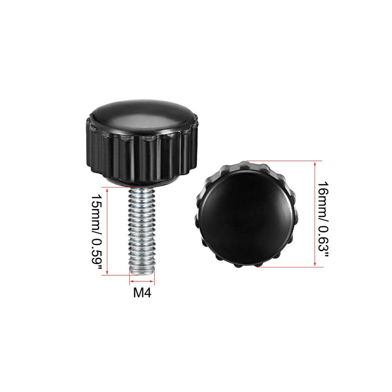 uxcell M4 x 15mm Metric Male Thread Knurled Clamping Knobs Grip Thumb Screw on Type Plastic Threaded Hand Bolt Knobs Black 4 Pcs M4 x 15