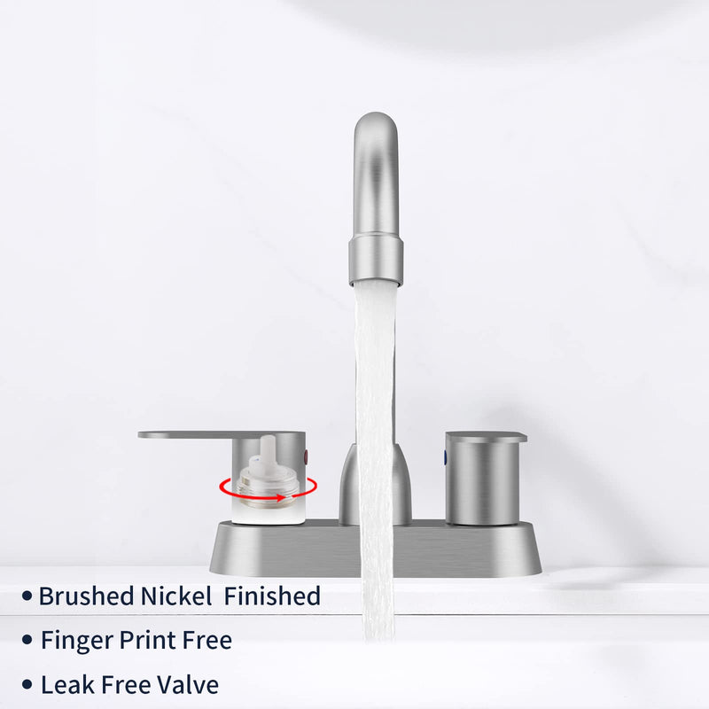 Bathroom Faucet Brushed Nickel 2-Handle Bathroom Sink Faucet 360 Degree High Arc Swivel Spout Centerset 4 Inch Vanity Faucet RV Bathroom Faucet 3 Holes Lavatory Faucet without drain 4 inch c