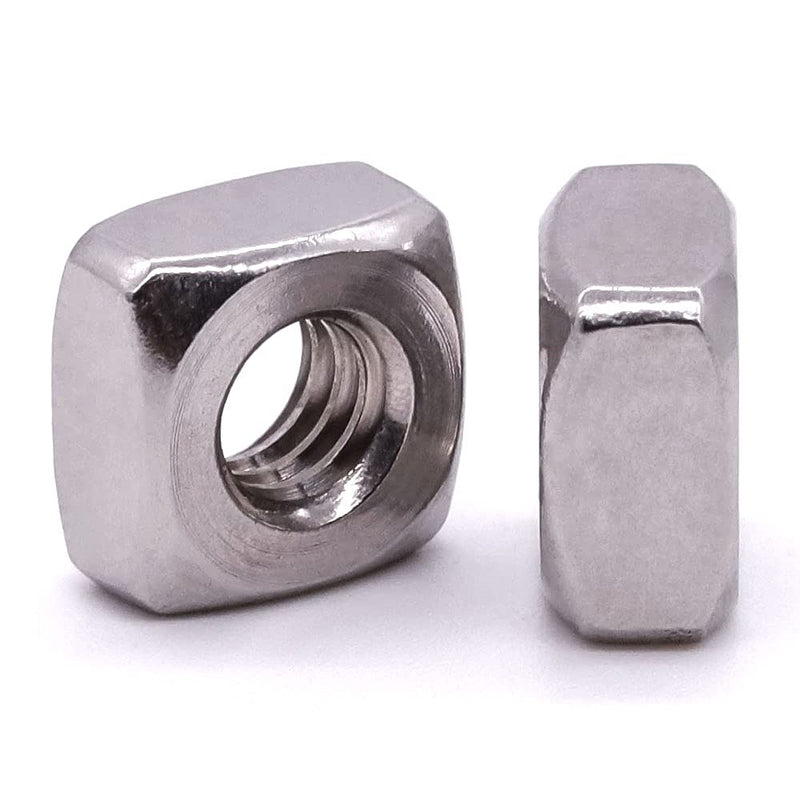 1/4"-20 Stainless Steel Square Nuts, 304 Stainless Steel 18-8, Bright Finish, Full Thread, Coarse Thread UNC, Pack of 50