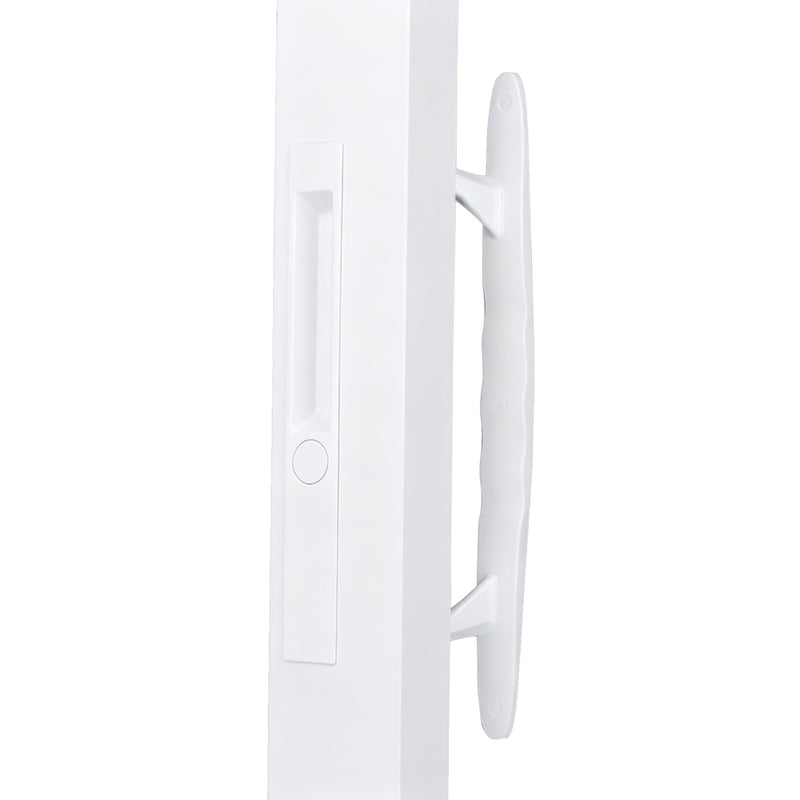 Flush Mount Non-Keyed Sliding Glass Patio Door Lock Handle Set Fits 1" to 1-1/8" Thick Doors 6-5/8" H.C. Night Lock, Hook Latch, Non-Handed (White) White